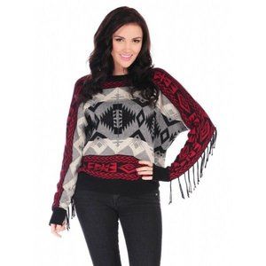 $10 SALE🎉 VINTAGE HAVANA Southwest Western Fringe Aztec Dolman Sleeve Sweater L